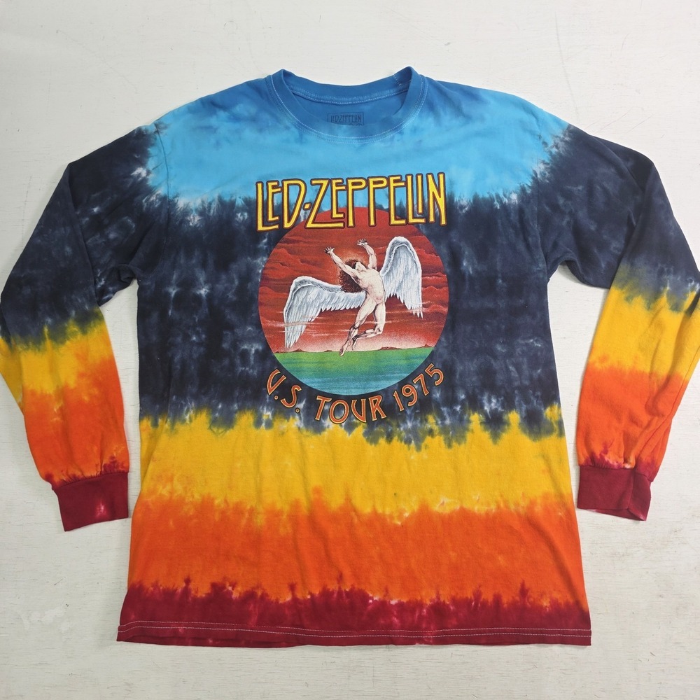 Led‎ Zeppelin Classic Rock Retro US Tour 1975 Tie Dye Long Sleeve Shirt Men's L